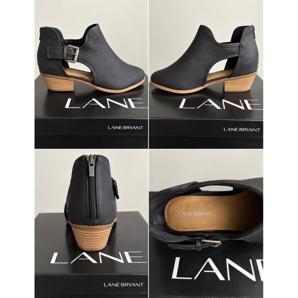 Lane Bryant Black Perforated Cutout Ankle Booties Wide Width Sz 10W NIB - Picture 2 of 8